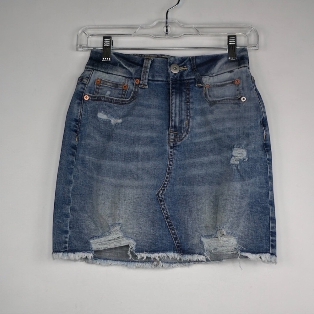 No Boundaries Light Wash Distressed Denim High Rise Mini Skirt Juniors 5